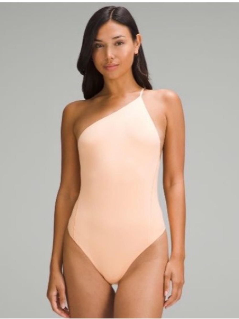 Lululemon Wundermost Ultra-Soft Nulu One-Shoulder Bodysuit small Peach Bellini